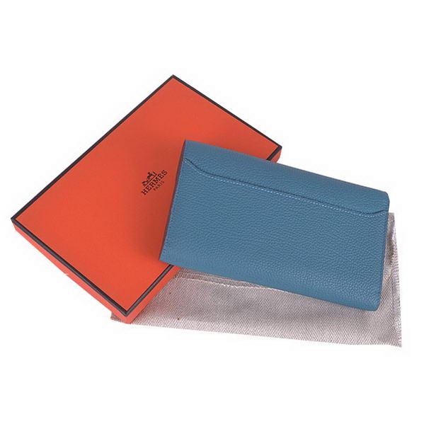 Cheap Fake Hermes Constance Long Wallets Blue Calfskin Leather Gold